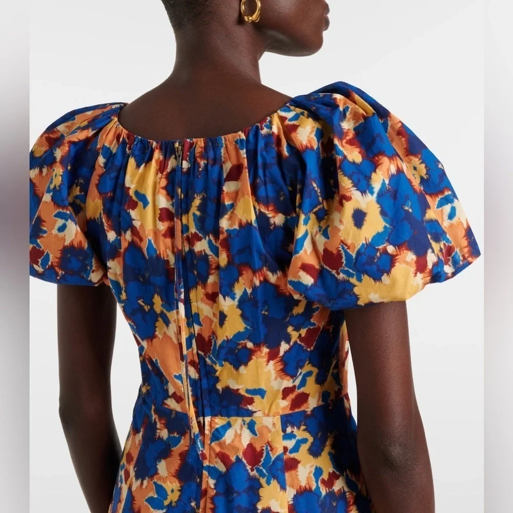 NEW Ulla Johnson Imara Blue Floral Cotton Short Sleeve Midi Dress | size 2 - Picture 9 of 16